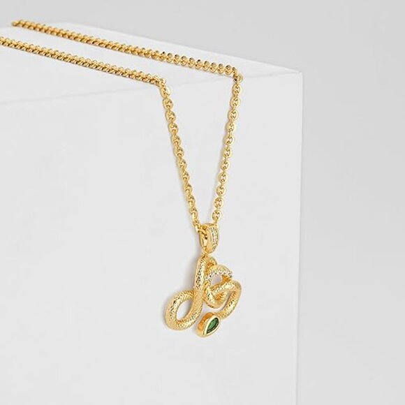 Neiman Marcus 18K Gold-Plated Emerald Snake Necklace - Picture 4 of 5